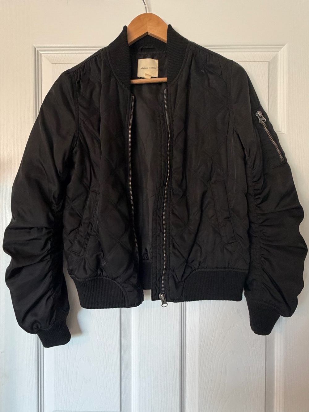 UO SILENCE + NOISE Black Quilted Bomber Jacket